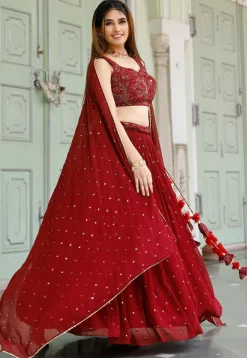 Embroidered Georgette Lehenga in Maroon
