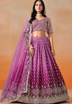 Embroidered Georgette Lehenga in Purple
