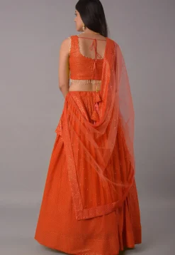 Embroidered Georgette Lehenga in Orange