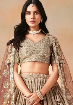 Embroidered Georgette Lehenga in Shaded Brown