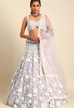 Embroidered Georgette Lehenga in Light Purple