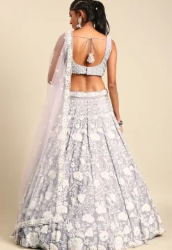 Embroidered Georgette Lehenga in Light Purple