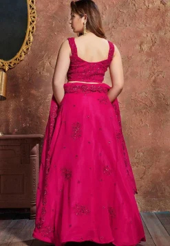 Embroidered Georgette Lehenga in Fuchsia