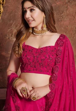 Embroidered Georgette Lehenga in Fuchsia