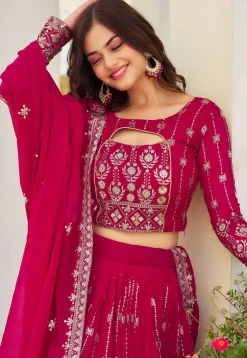 Embroidered Georgette Lehenga in Pink