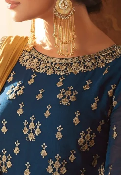 Embroidered Georgette Lehenga in Teal Blue