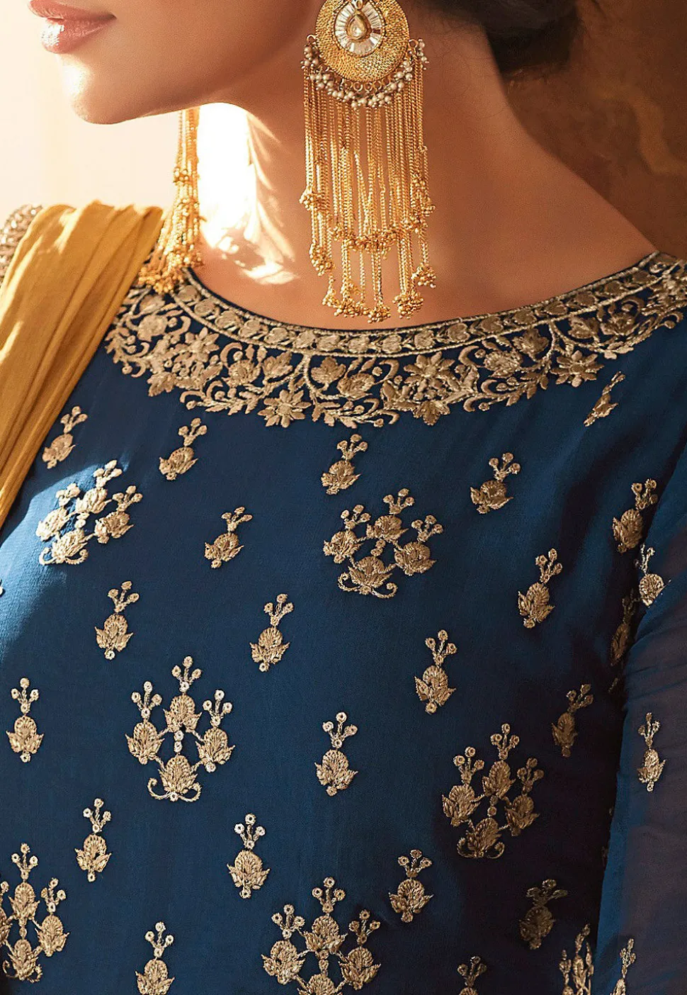 Embroidered Georgette Lehenga in Teal Blue