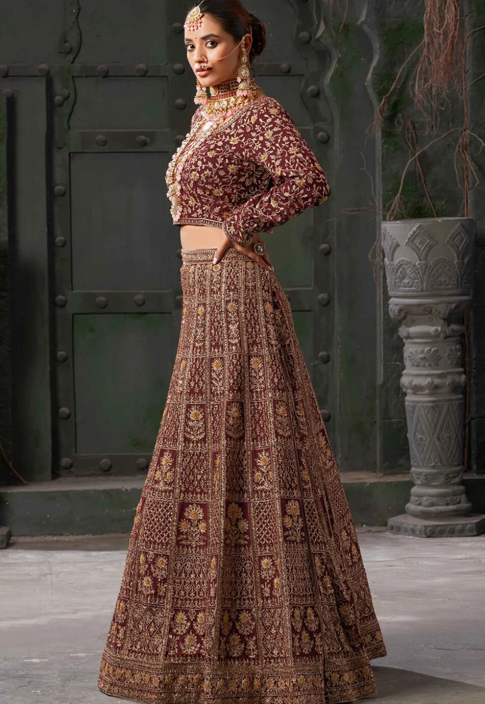 Embroidered Georgette Lehenga in Maroon
