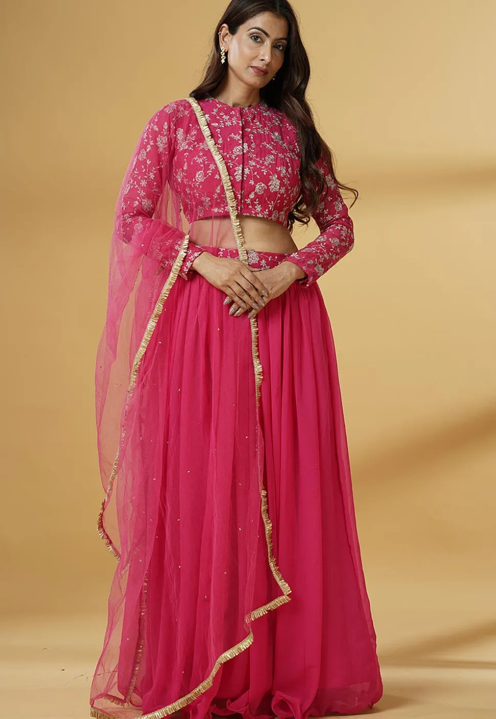 Embroidered Georgette Lehenga in Pink