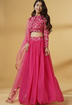 Embroidered Georgette Lehenga in Pink