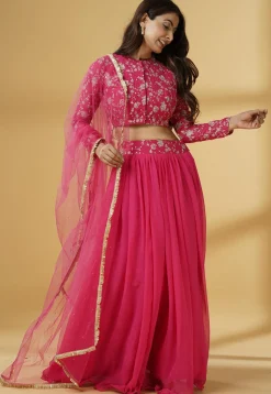 Embroidered Georgette Lehenga in Pink