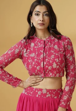 Embroidered Georgette Lehenga in Pink