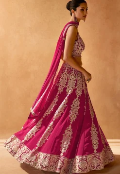 Embroidered Georgette Lehenga in Pink