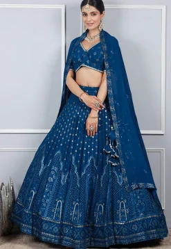 Embroidered Georgette Lehenga in Blue