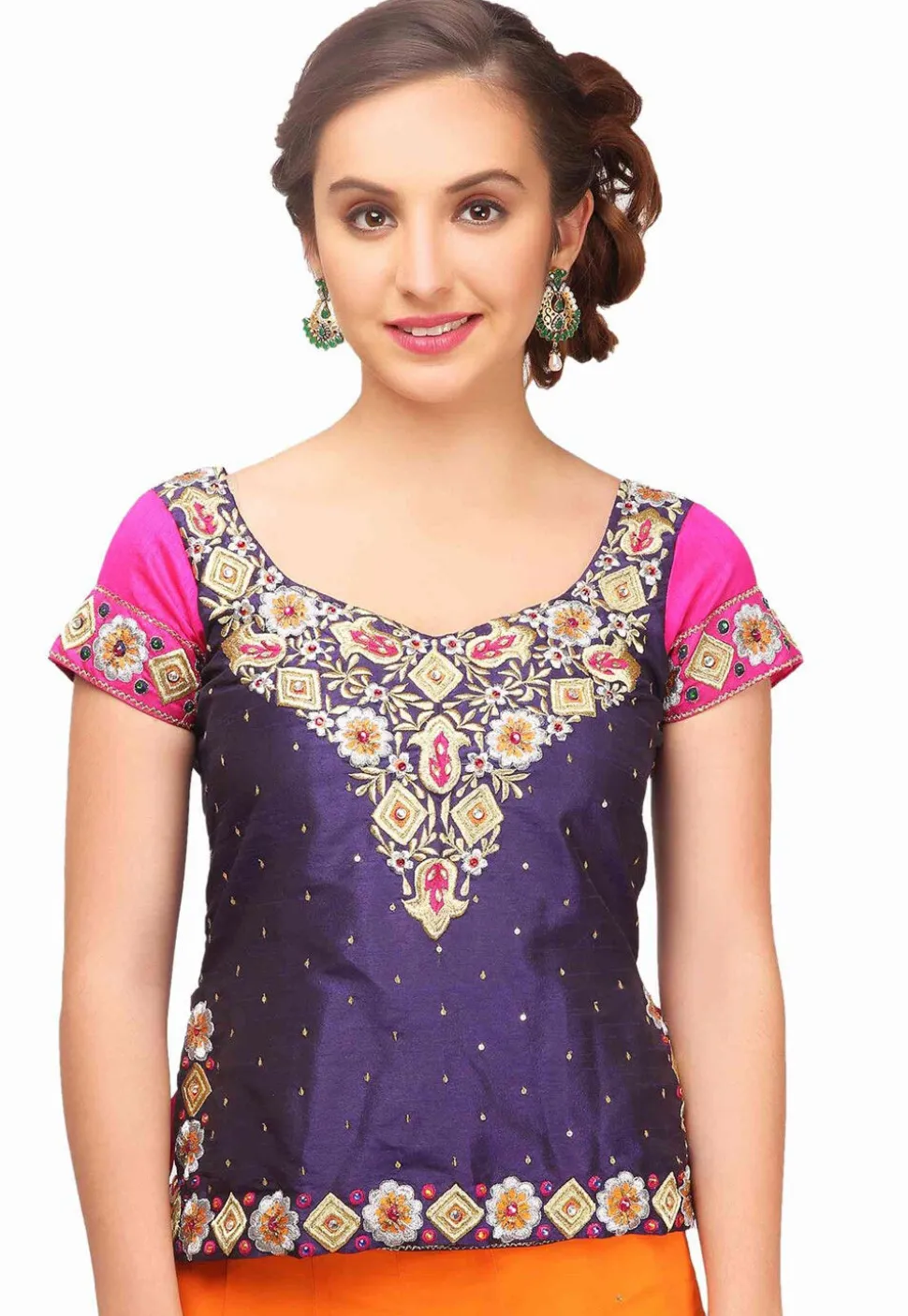 Embroidered Georgette Lehenga in Orange