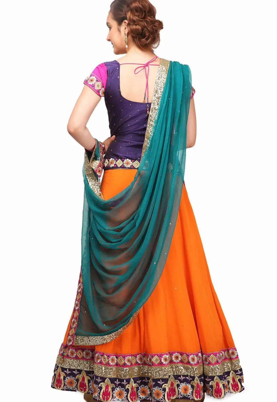 Embroidered Georgette Lehenga in Orange