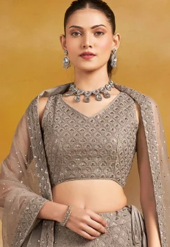Embroidered Georgette Lehenga in Grey