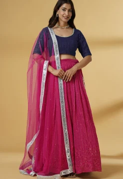 Embroidered Georgette Lehenga in Pink