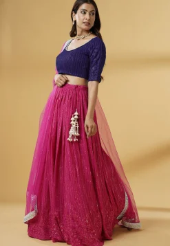 Embroidered Georgette Lehenga in Pink