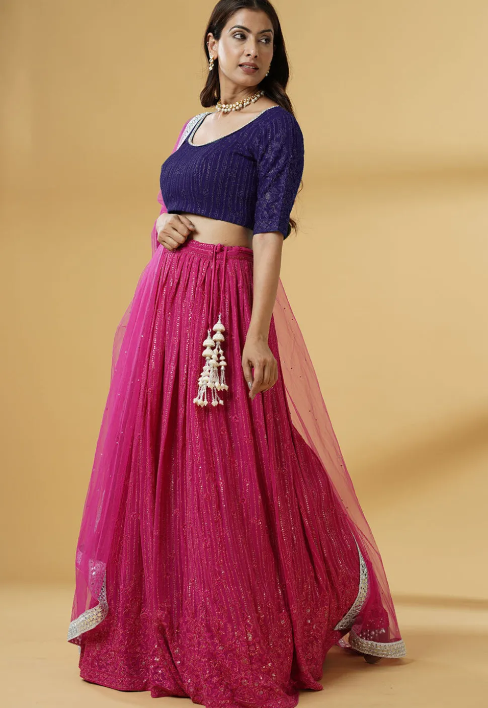 Embroidered Georgette Lehenga in Pink