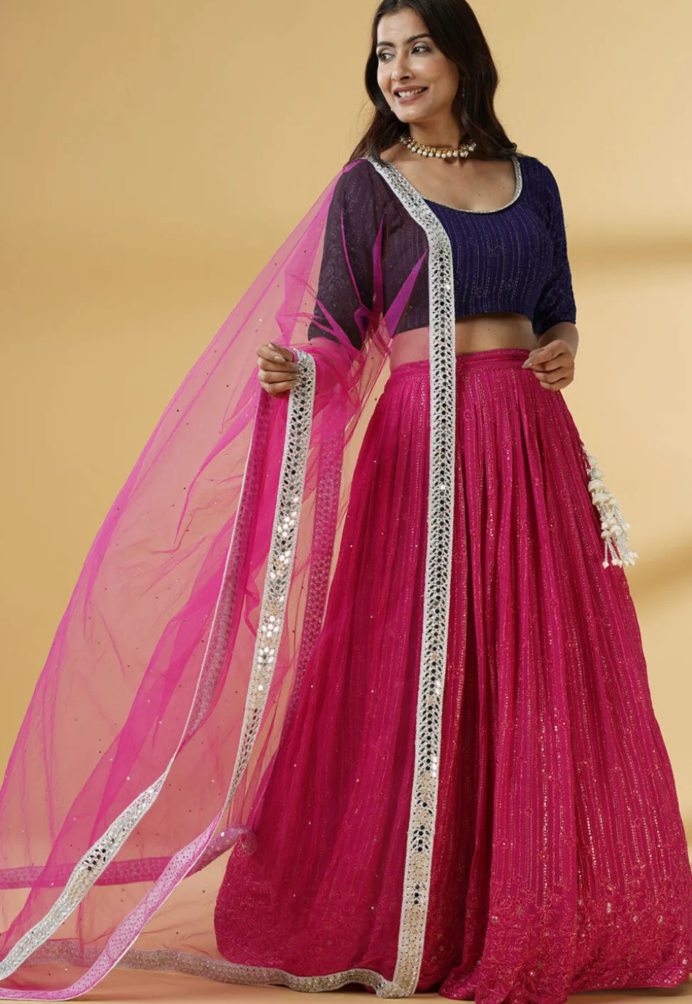 Embroidered Georgette Lehenga in Pink