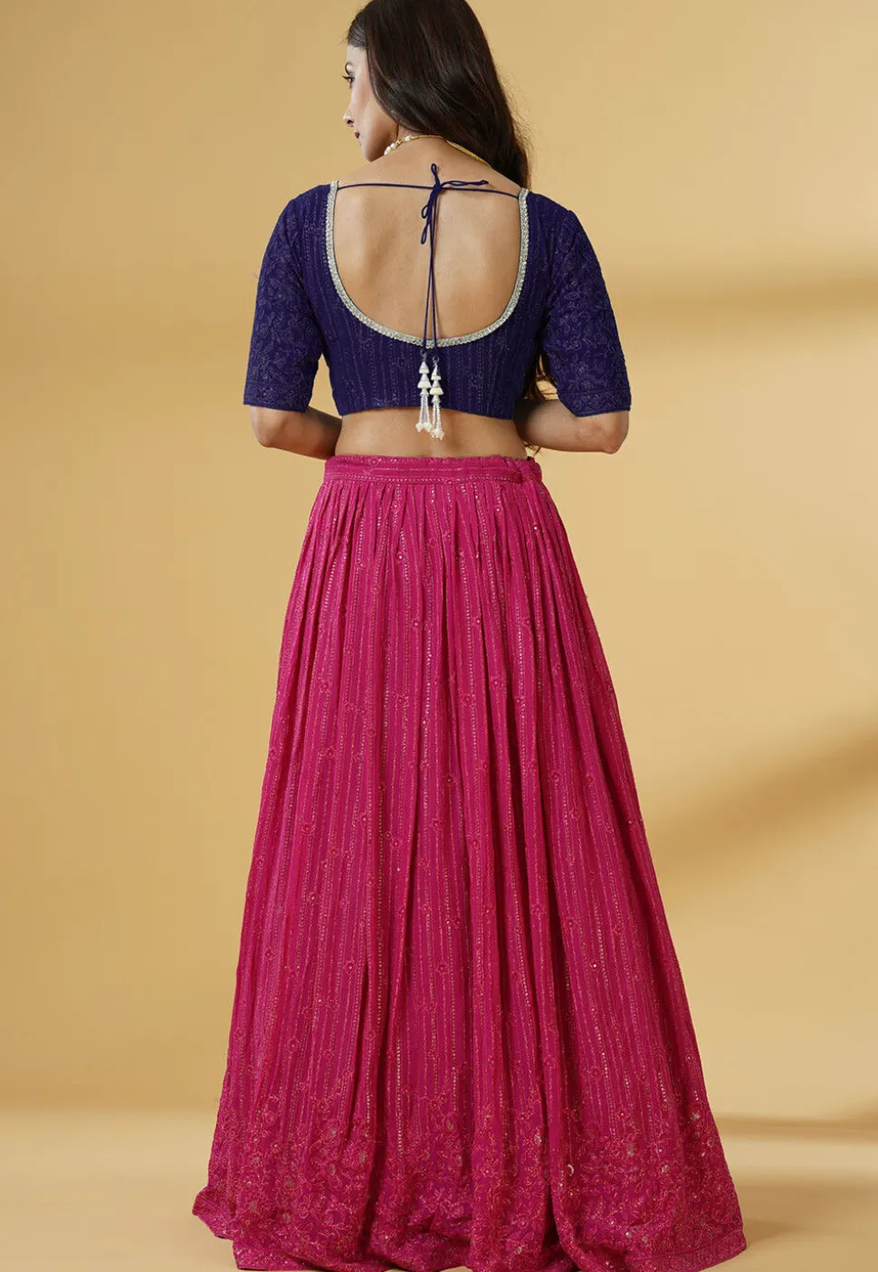 Embroidered Georgette Lehenga in Pink