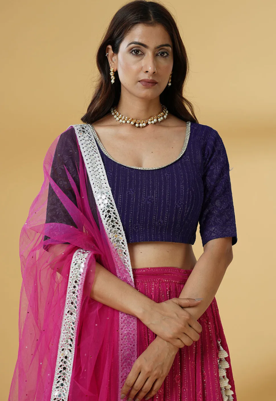 Embroidered Georgette Lehenga in Pink