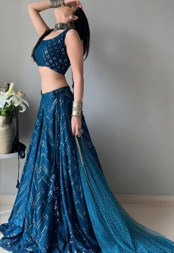 Embroidered Georgette Lehenga in Teal Blue