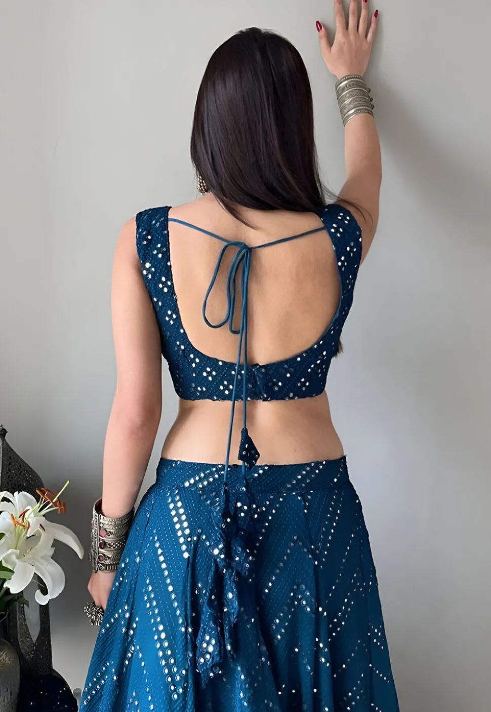 Embroidered Georgette Lehenga in Teal Blue