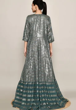 Embroidered Georgette Lehenga in Dark Teal Green