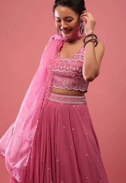 Embroidered Georgette Lehenga in Pink
