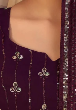 Embroidered Georgette Lehenga in Wine