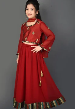 Embroidered Georgette Lehenga in Maroon