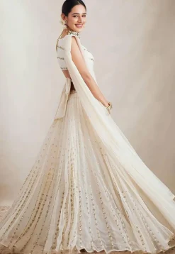 Embroidered Georgette Lehenga in Off White