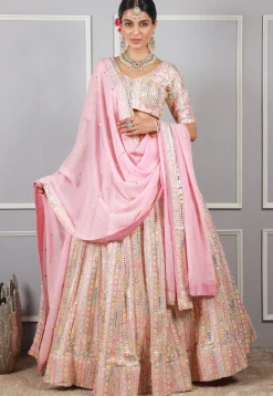 Embroidered Georgette Lehenga in Baby Pink