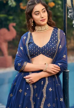 Embroidered Georgette Lehenga in Navy Blue