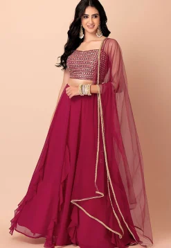 Embroidered Georgette Lehenga in Pink
