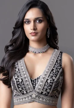Embroidered Georgette Lehenga in Black