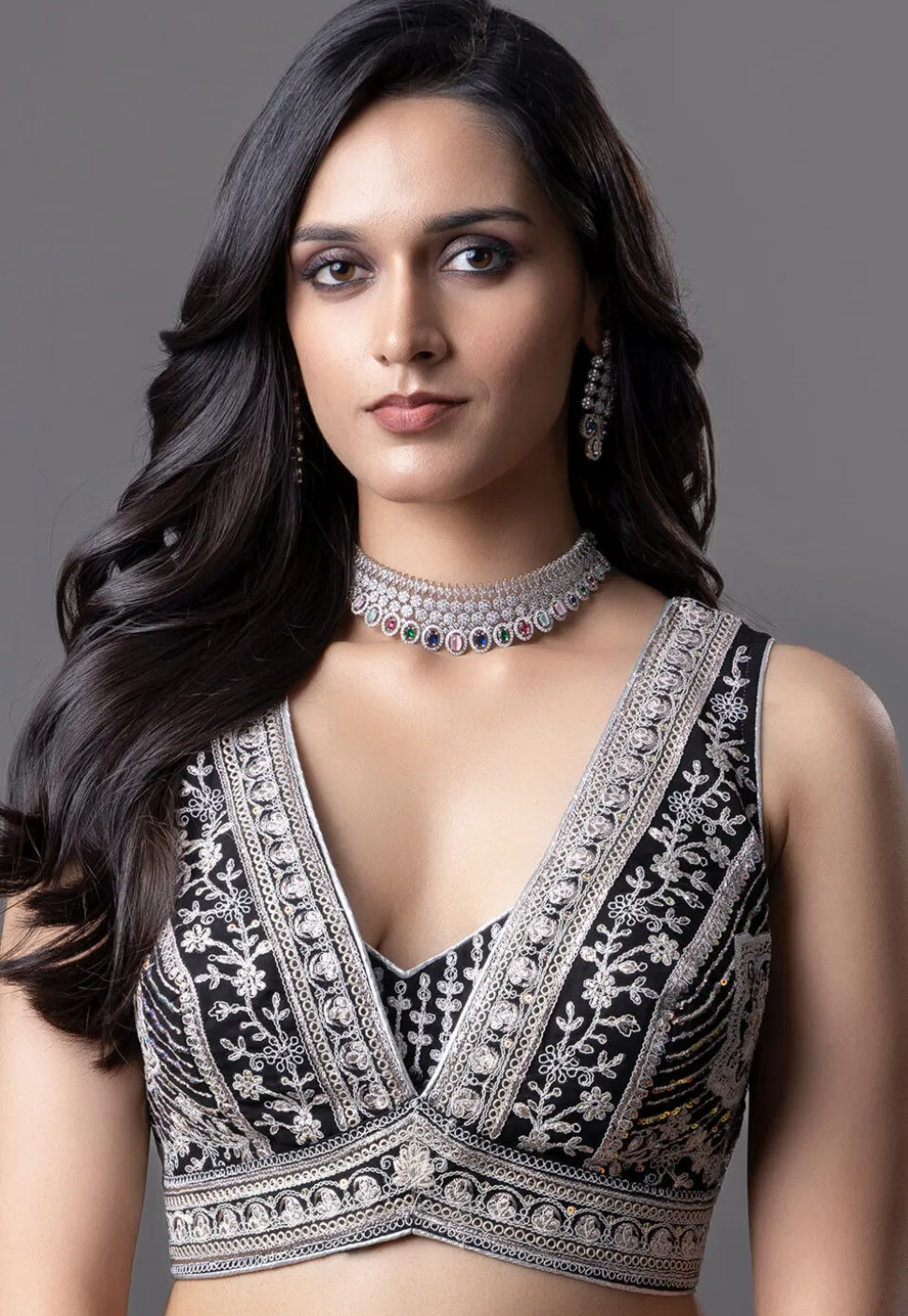 Embroidered Georgette Lehenga in Black