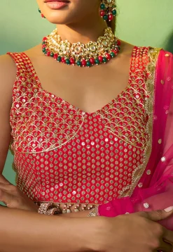 Embroidered Georgette Lehenga in Red