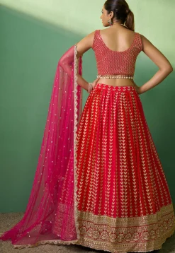 Embroidered Georgette Lehenga in Red