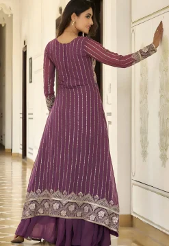 Embroidered Georgette Lehenga in Wine