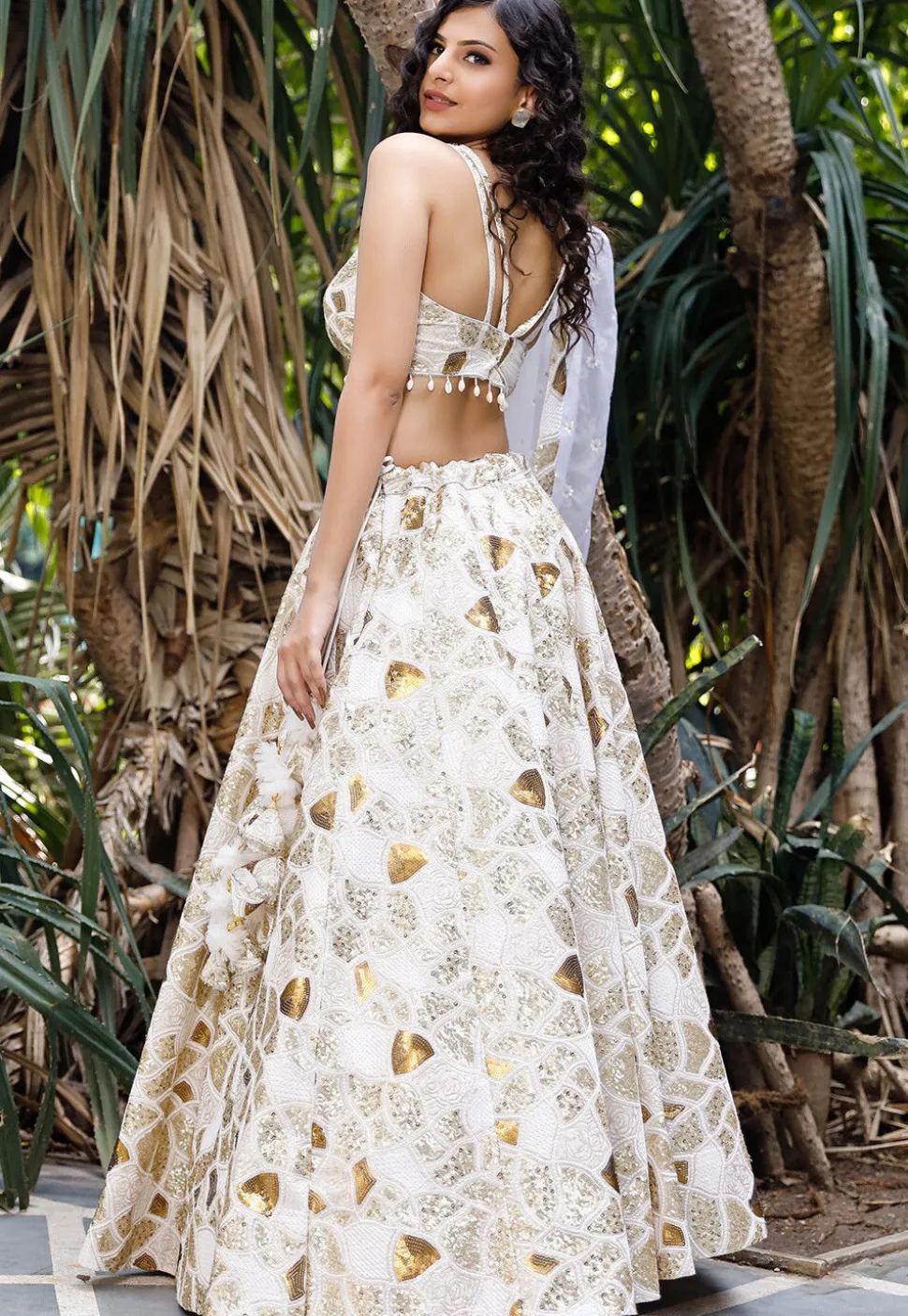 Embroidered Georgette Lehenga in White