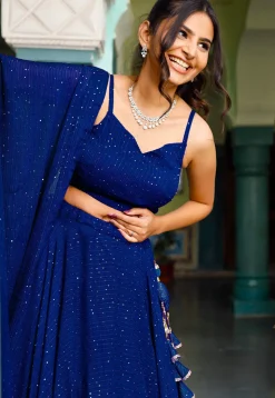 Embroidered  Georgette Lehenga in Royal Blue