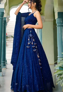 Embroidered  Georgette Lehenga in Royal Blue