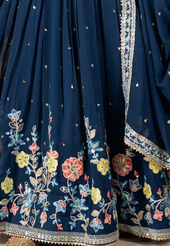 Embroidered Georgette Lehenga Teal Blue