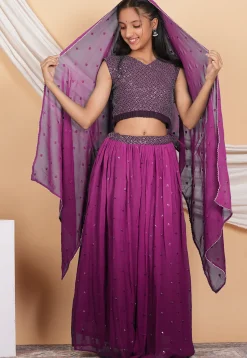 Embroidered Georgette Lehenga in Shaded Magenta