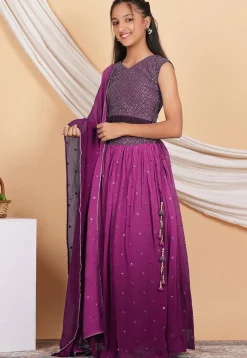 Embroidered Georgette Lehenga in Shaded Magenta
