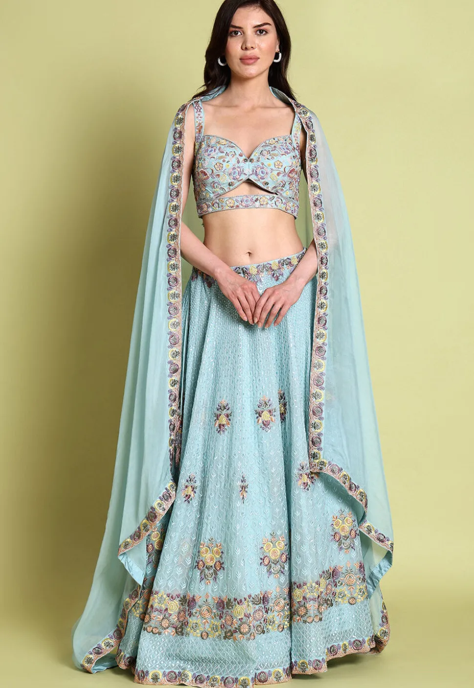 Embroidered Georgette Lehenga in Light Blue