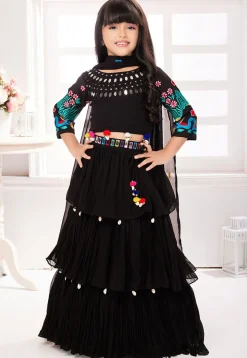 Embroidered Georgette Lehenga in Black